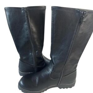 Black leather knee high boots